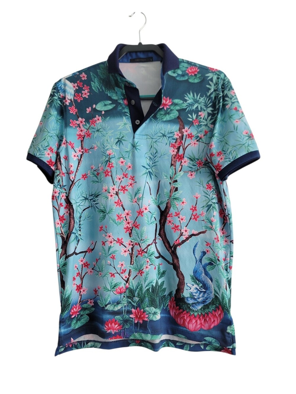 Greyson Mens Small Magic Garden Golf Polo Shirt Athletic Cherry Blossom Floral
